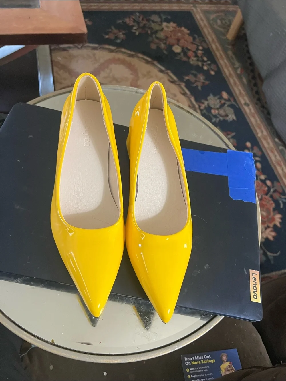 Women's Yellow Pointed Block Heel Pumps size 5.5